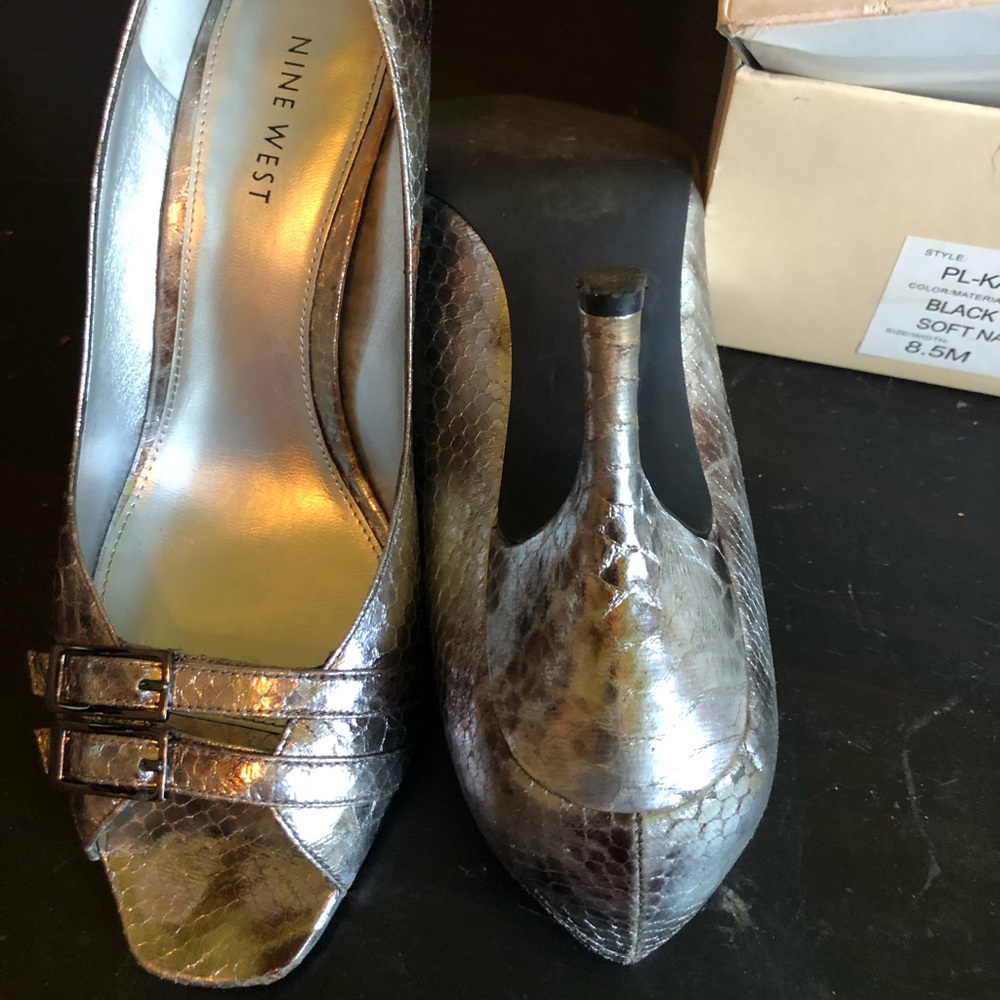Nine West metallic snake skin heels